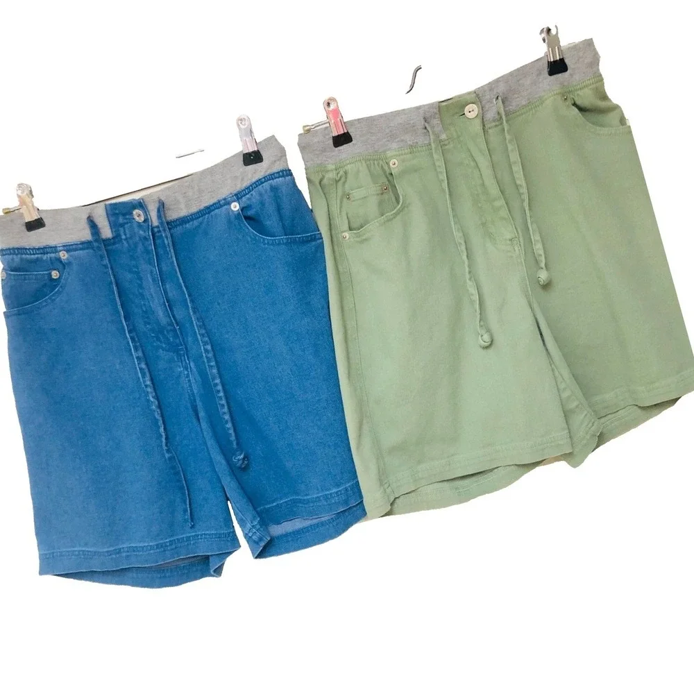 Lot of 2 Denim & Co Stretch Denim Shorts Knit Casual Hi‎ Rise Womens S 29 x 7